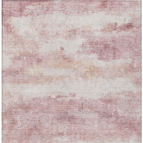5 X 8 Abstract Pink Tan Washable Polyester Rug for Patio Porch or Living Room