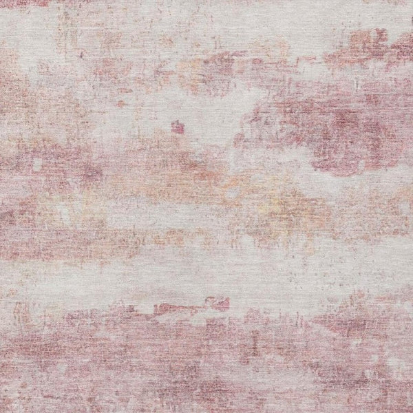 5 X 8 Abstract Pink Tan Washable Polyester Rug for Patio Porch or Living Room