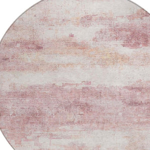 8 Ft Round Abstract Polyester Area Rug Pink Tan Washable Stain Resistant Indoor Outdoor