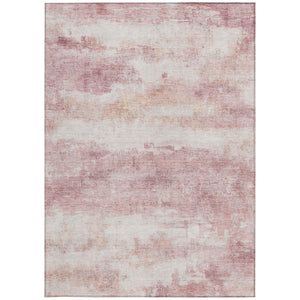 8 X 10 Pink Tan Abstract Polyester Area Rug Washable for Indoor Outdoor Spaces