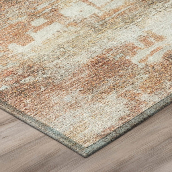 8 X 10 Pink Tan Abstract Polyester Area Rug Washable for Indoor Outdoor Spaces
