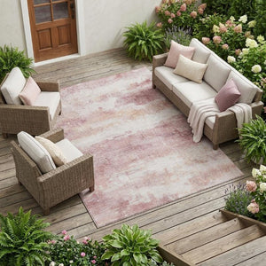 9 X 12 Abstract Pink Tan Polyester Area Rug Washable Stain Resistant Indoor Outdoor