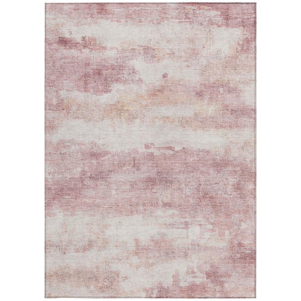 9 X 12 Abstract Pink Tan Polyester Area Rug Washable Stain Resistant Indoor Outdoor