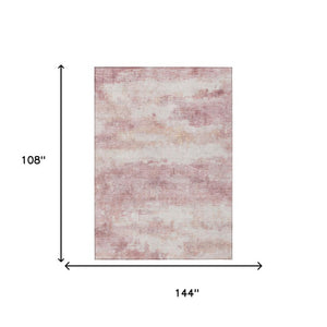 9 X 12 Abstract Pink Tan Polyester Area Rug Washable Stain Resistant Indoor Outdoor
