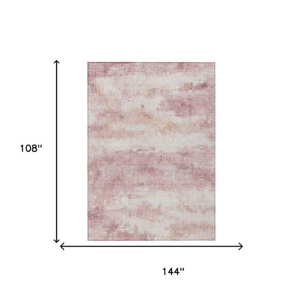 9 X 12 Abstract Pink Tan Polyester Area Rug Washable Stain Resistant Indoor Outdoor