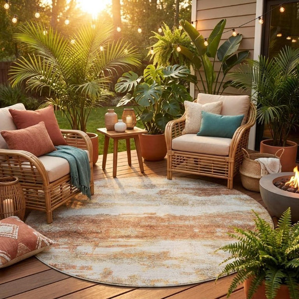 8 Ft Round Abstract Polyester Area Rug Washable Indoor Outdoor Patio Family Room