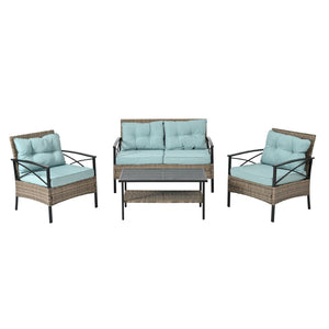 English Elm Patio Four-Piece Wicker Furniture Set - Stylish Outdoor Seating With Plush Cushions & Metal Table W1703S00031-GIGA