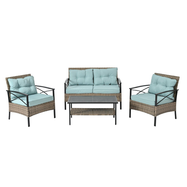 English Elm Patio Four-Piece Wicker Furniture Set - Stylish Outdoor Seating With Plush Cushions & Metal Table W1703S00031-GIGA
