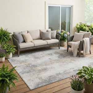 5 X 8 Abstract Silver Gray Polyester Area Rug Washable for Indoor Outdoor Use