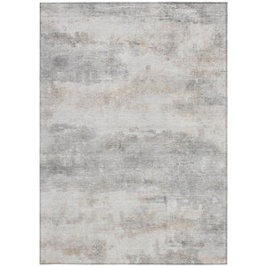 5 X 8 Abstract Silver Gray Polyester Area Rug Washable for Indoor Outdoor Use