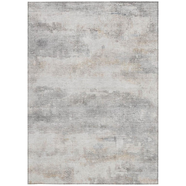 5 X 8 Abstract Silver Gray Polyester Area Rug Washable for Indoor Outdoor Use