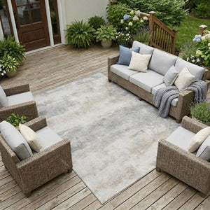 8 X 10 Abstract Polyester Area Rug Washable Indoor Outdoor Silver Gray