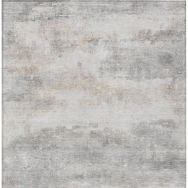 8 X 10 Abstract Polyester Area Rug Washable Indoor Outdoor Silver Gray