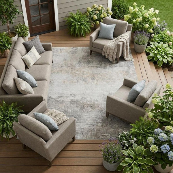 9x12 Silver Gray Abstract Polyester Area Rug Washable for Indoor Outdoor Use