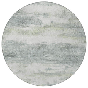 HomeRoots 8 Foot Round Abstract Teal Polyester Area Rug Washable for Patio or Family Room 746052