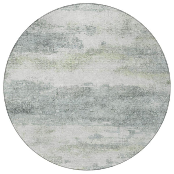 HomeRoots 8 Foot Round Abstract Teal Polyester Area Rug Washable for Patio or Family Room 746052