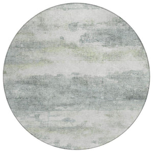 8 Foot Round Abstract Teal Polyester Area Rug Washable for Patio or Family Room