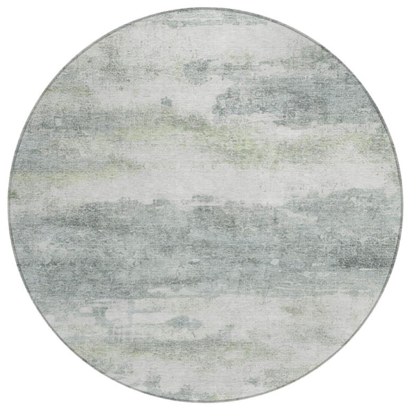 8 Foot Round Abstract Teal Polyester Area Rug Washable for Patio or Family Room