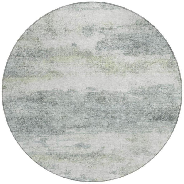 8 Foot Round Abstract Teal Polyester Area Rug Washable for Patio or Family Room