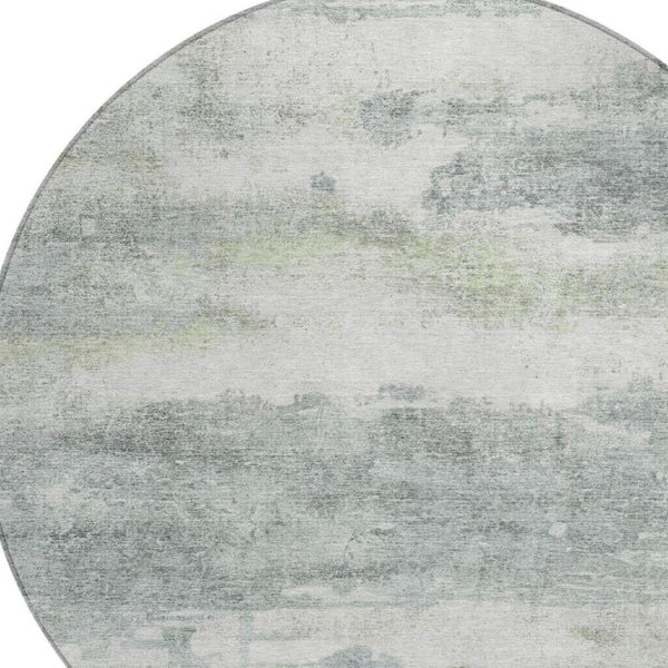 8 Foot Round Abstract Teal Polyester Area Rug Washable for Patio or Family Room