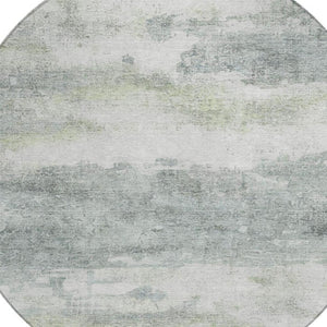 8 Foot Round Abstract Teal Polyester Area Rug Washable for Patio or Family Room