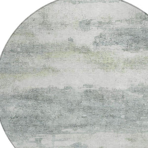 8 Foot Round Abstract Teal Polyester Area Rug Washable for Patio or Family Room