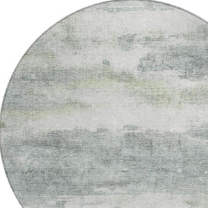 8 Foot Round Abstract Teal Polyester Area Rug Washable for Patio or Family Room