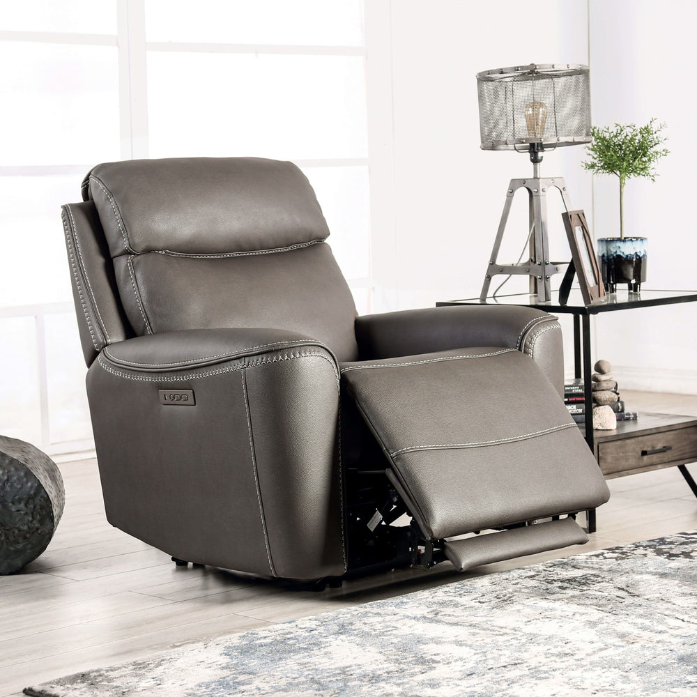 English Elm Gray Power Recliner with Zero Gravity, Extendable Footrest, Broad Armrests & Leatherette Comfort B2741P387648
