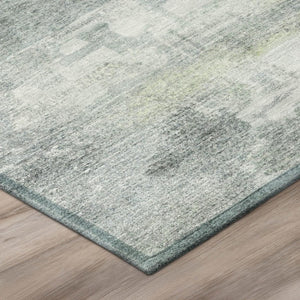 9 X 12 Teal Silver Abstract Polyester Area Rug Stain Resistant for Patio or Living Room