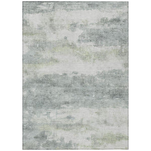 HomeRoots 10 X 14 Abstract Teal Silver Washable Polyester Rug for Patios and Living Rooms 746055