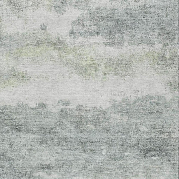 10 X 14 Abstract Teal Silver Washable Polyester Rug for Patios and Living Rooms