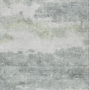 10 X 14 Abstract Teal Silver Washable Polyester Rug for Patios and Living Rooms