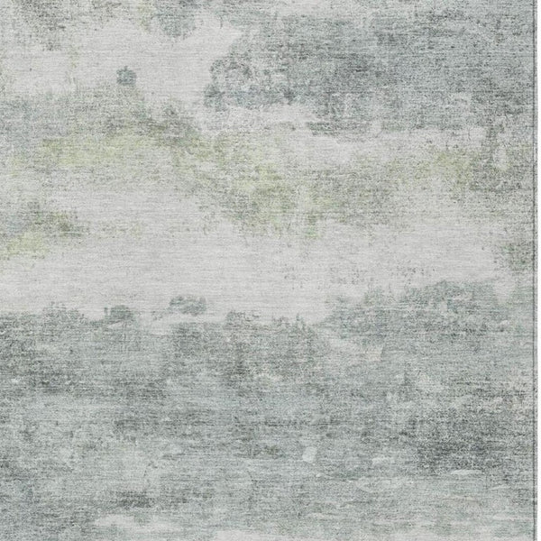 10 X 14 Abstract Teal Silver Washable Polyester Rug for Patios and Living Rooms