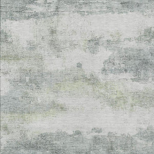 10 X 14 Abstract Teal Silver Washable Polyester Rug for Patios and Living Rooms