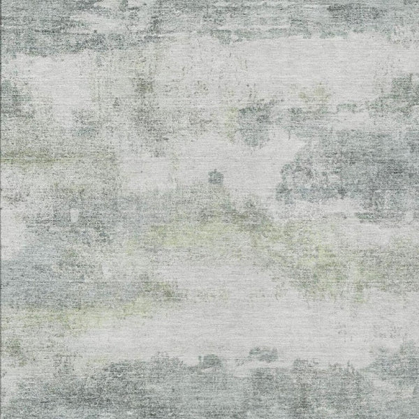 10 X 14 Abstract Teal Silver Washable Polyester Rug for Patios and Living Rooms