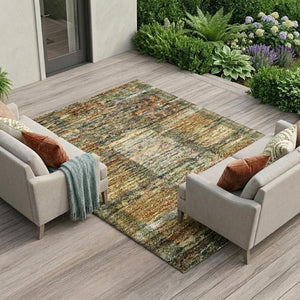 9 X 12 Abstract Green Ivory Polyester Area Rug Stain Resistant Indoor Outdoor Use