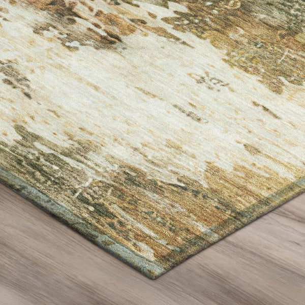 9 X 12 Abstract Green Ivory Polyester Area Rug Stain Resistant Indoor Outdoor Use