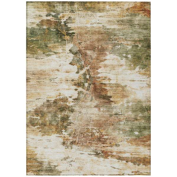 9 X 12 Abstract Green Ivory Polyester Area Rug Stain Resistant Indoor Outdoor Use