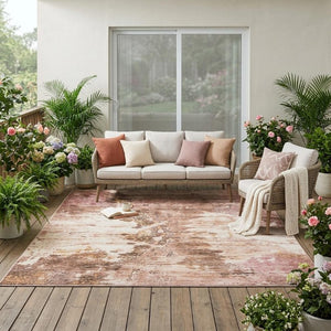 5 X 8 Blush Abstract Polyester Area Rug Washable Stain Resistant Indoor Outdoor