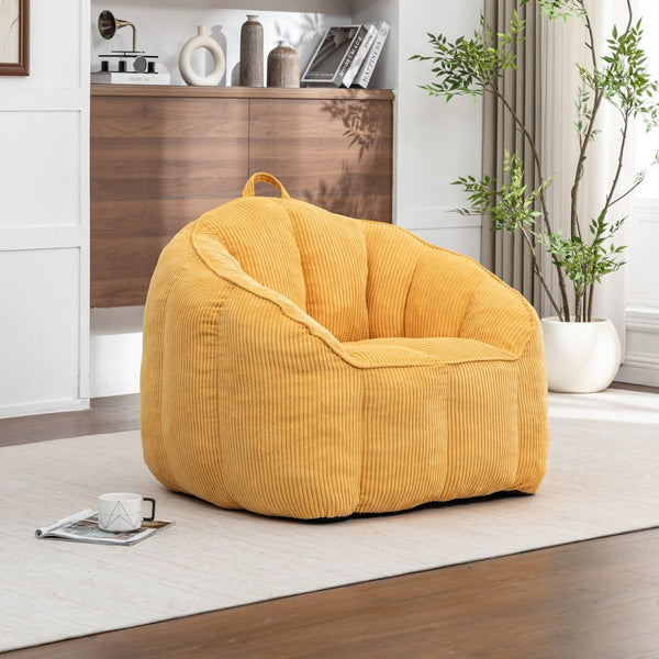 English Elm Giant Corduroy Bean Bag with Armrests Shredded Foam Lounge Chair for Living Room Yellow W2200P442626