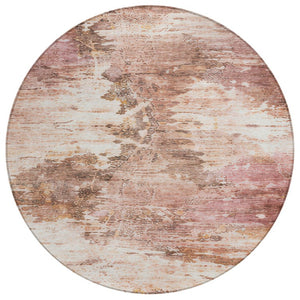 8 Foot Blush Pink Round Abstract Polyester Washable Rug for Patio or Family Room