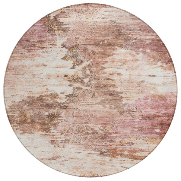 8 Foot Blush Pink Round Abstract Polyester Washable Rug for Patio or Family Room