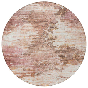 8 Foot Blush Pink Round Abstract Polyester Washable Rug for Patio or Family Room