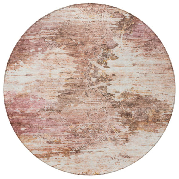 8 Foot Blush Pink Round Abstract Polyester Washable Rug for Patio or Family Room