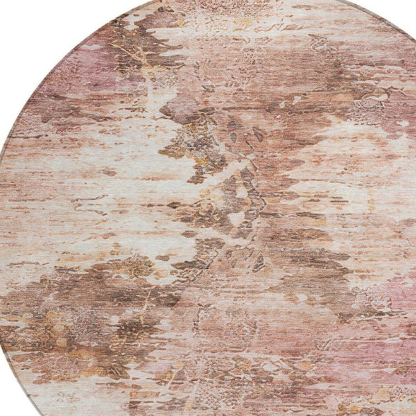 8 Foot Blush Pink Round Abstract Polyester Washable Rug for Patio or Family Room