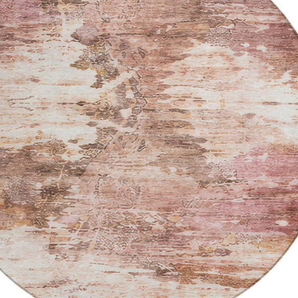 8 Foot Blush Pink Round Abstract Polyester Washable Rug for Patio or Family Room