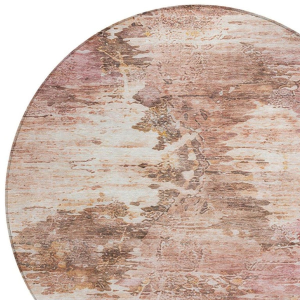 8 Foot Blush Pink Round Abstract Polyester Washable Rug for Patio or Family Room