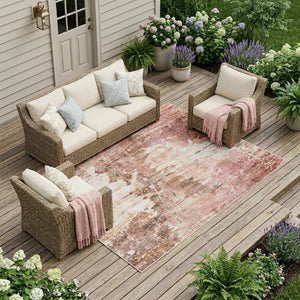 10 Ft X 14 Ft Blush Abstract Polyester Area Rug Washable for Indoor Outdoor Use
