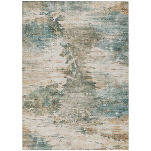 HomeRoots 8 X 10 Teal Beige Abstract Polyester Area Rug Washable for Indoor Outdoor Use 746095