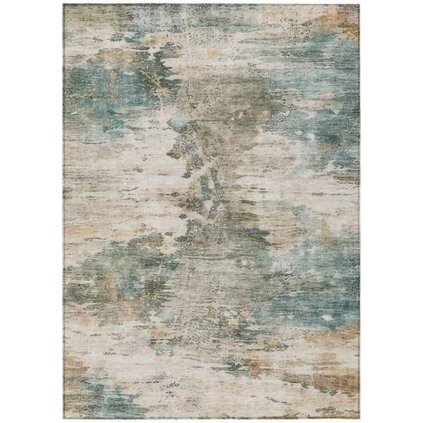 HomeRoots 8 X 10 Teal Beige Abstract Polyester Area Rug Washable for Indoor Outdoor Use 746095